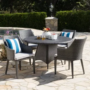 Outdoor 5 Piece Wicker Round Dining Set with Water Resistant Cushions - NH164203 patio chairs, outdoor seating