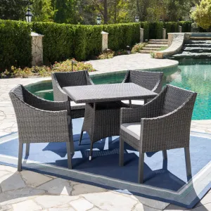 Outdoor 5 Piece Wicker Round Dining Set with Water Resistant Cushions - NH613203 patio chairs, outdoor seating