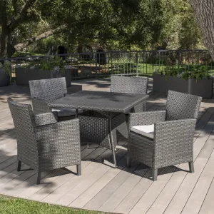 Outdoor 5 Piece Wicker Square Dining Set with Water Resistant Cushions - NH633203 patio chairs, outdoor seating