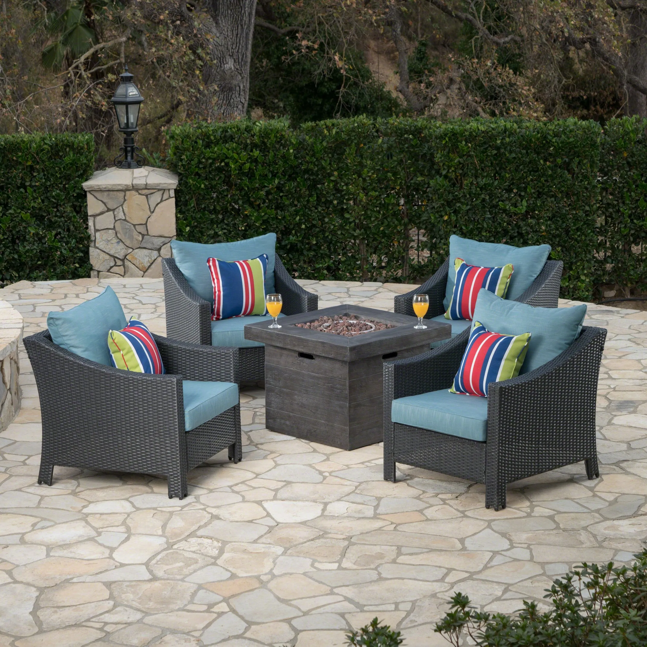 Outdoor 5 Piece Wicker Water Resistant Cushion Chat Set with Fire Pit - NH053303 clothes rack, garment rack