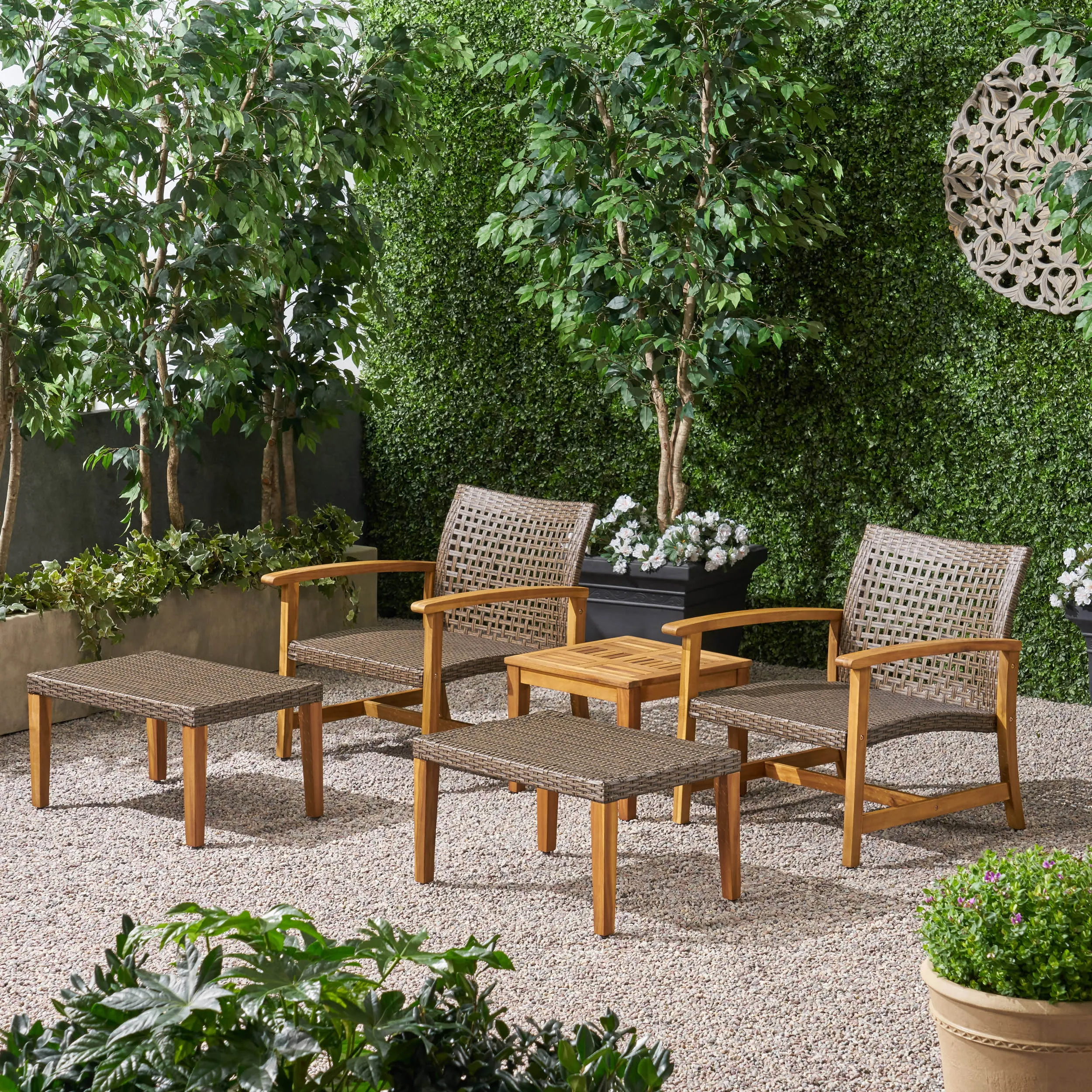 Outdoor 5 Piece Wood and Wicker Club Chair and Ottoman Set - NH751803 clothes rack, garment rack