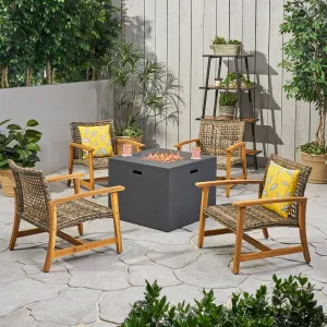 Outdoor 5 Piece Wood and Wicker Club Chairs and Fire Pit Set - NH051803 clothes rack, garment rack