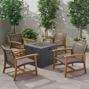 Outdoor 5 Piece Wood and Wicker Club Chairs and Fire Pit Set - NH841803 clothes rack, garment rack
