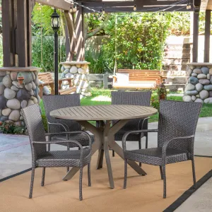 Outdoor 5 Piece Wood and Wicker Dining Set, Gray and Gray - NH701503 patio chairs, outdoor seating