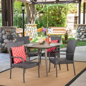 Outdoor 5 Piece Wood and Wicker Dining Set, Gray and Gray - NH711503 patio chairs, outdoor seating