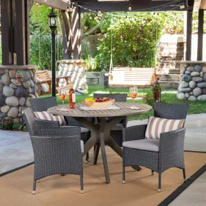Outdoor 5 Piece Wood and Wicker Dining Set, Gray and Gray - NH901503 patio chairs, outdoor seating