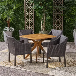 Outdoor 5 Piece Wood and Wicker Dining Set - NH391503 patio chairs, outdoor seating
