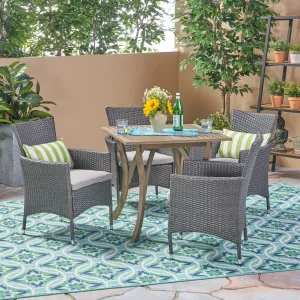 Outdoor 5 Piece Wood and Wicker Square Dining Set, Gray and Gray - NH912503 patio chairs, outdoor seating