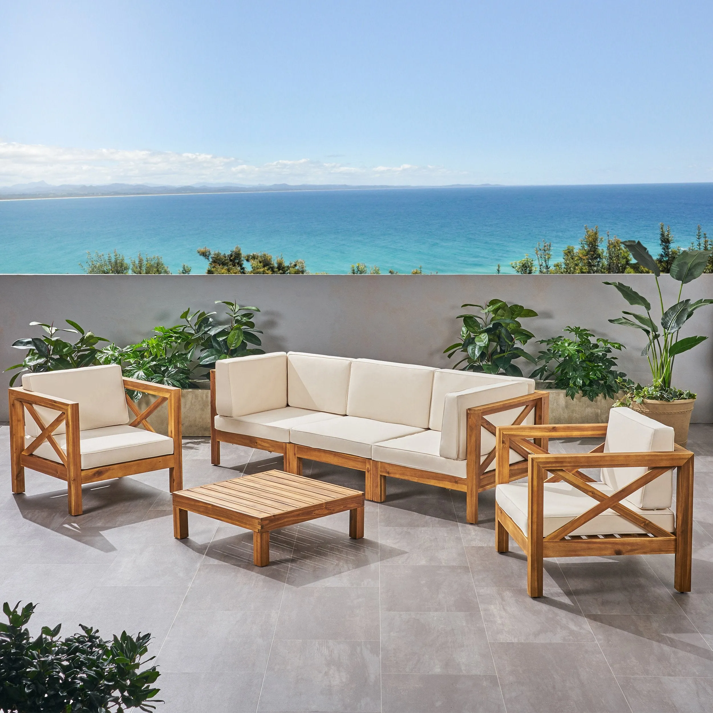 Outdoor 5 Seater Acacia Wood Sofa Chat Set - NH014803