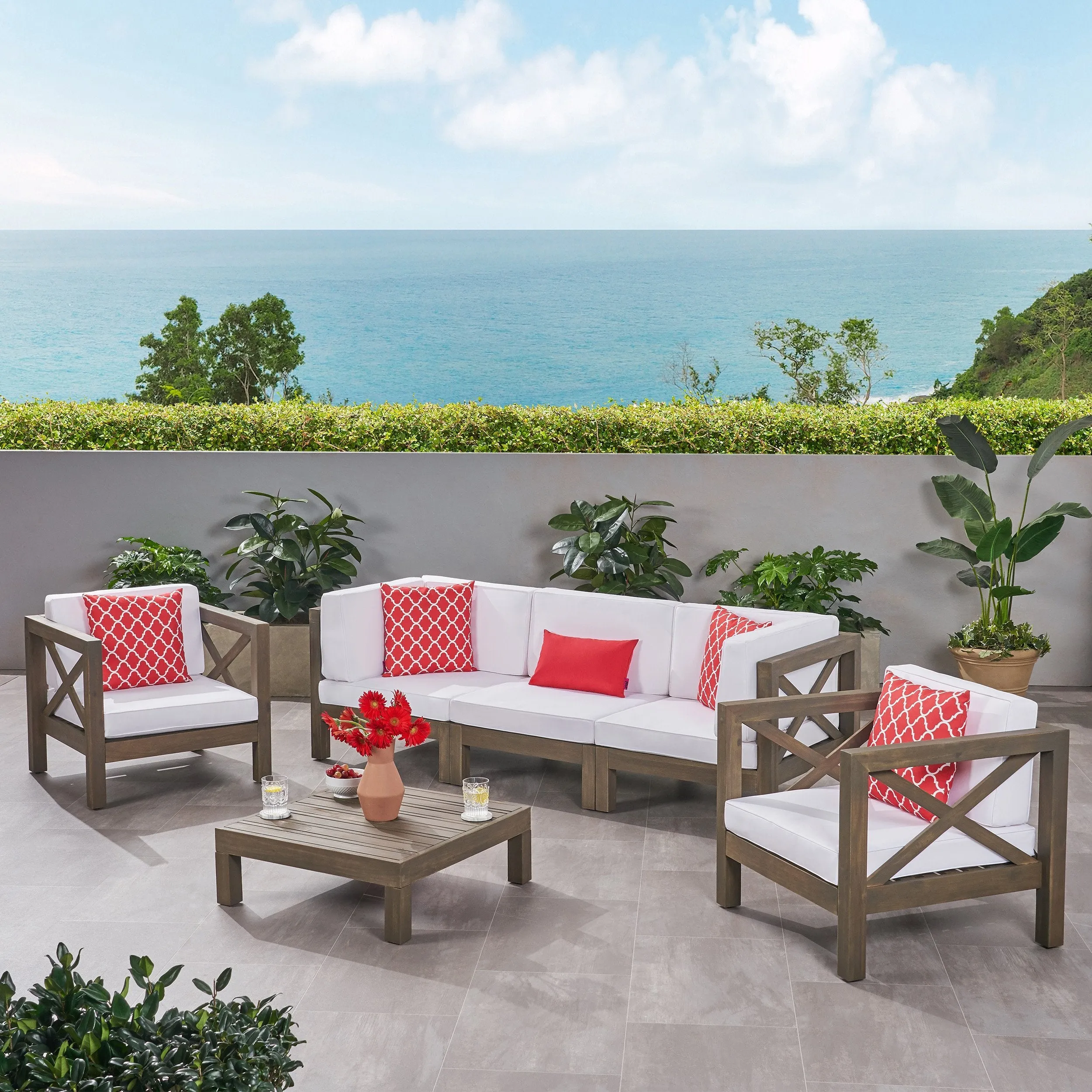 Outdoor 5 Seater Acacia Wood Sofa Chat Set - NH014803