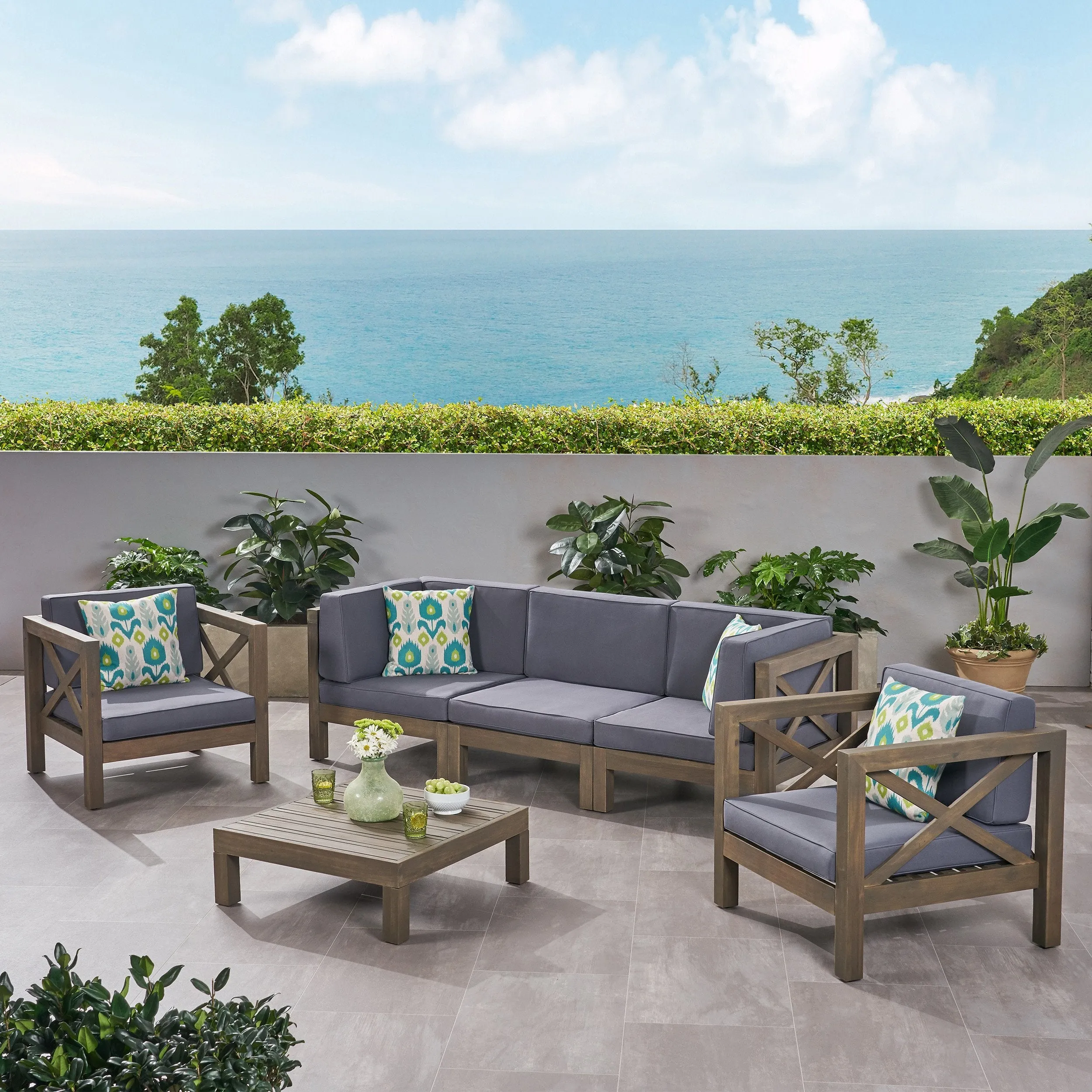 Outdoor 5 Seater Acacia Wood Sofa Chat Set - NH014803