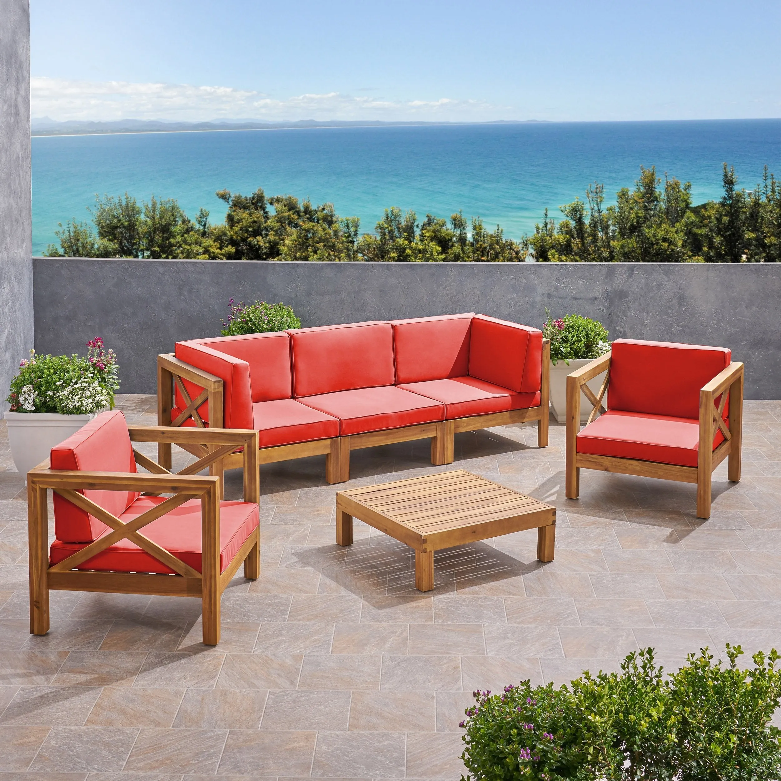 Outdoor 5 Seater Acacia Wood Sofa Chat Set - NH014803