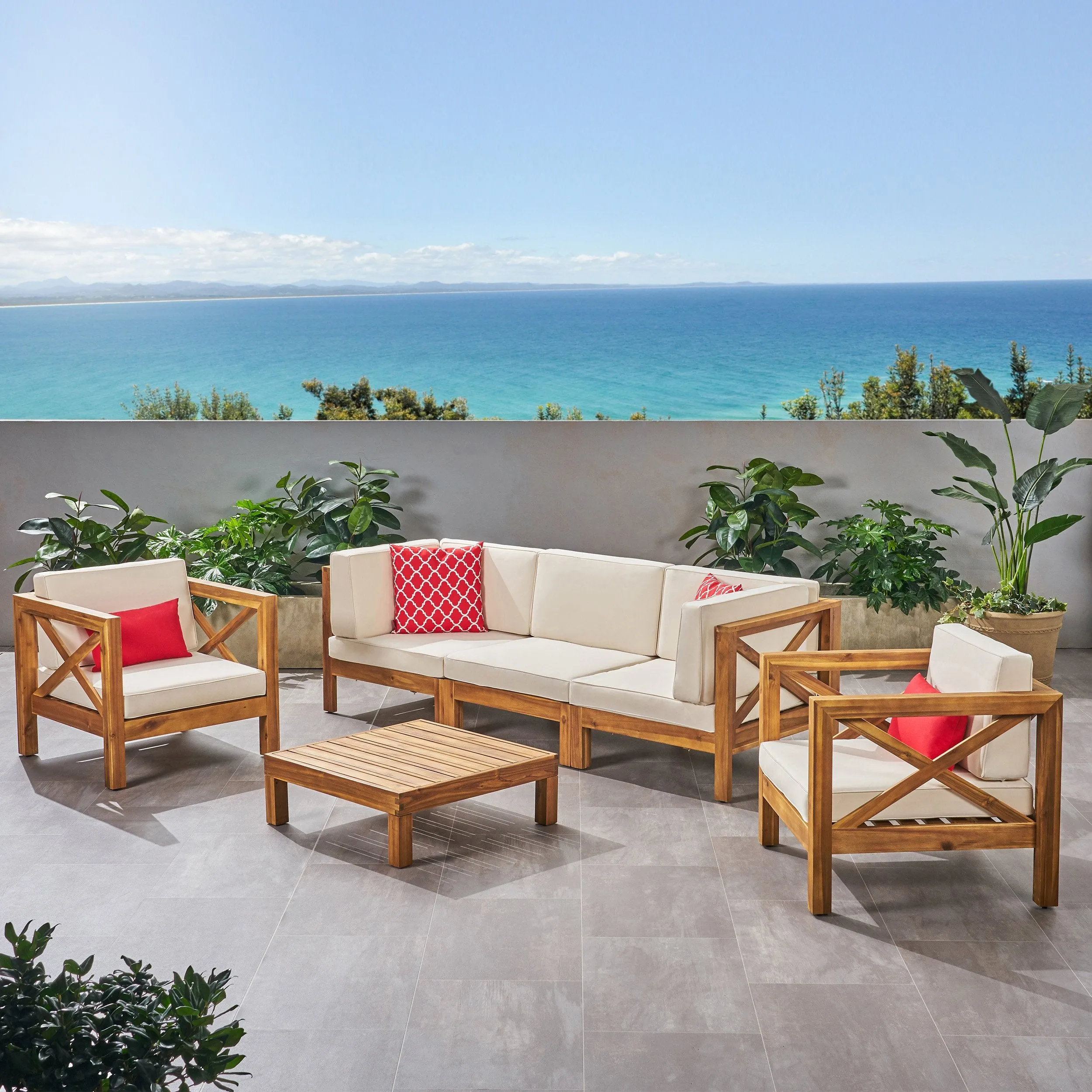 Outdoor 5 Seater Acacia Wood Sofa Chat Set - NH014803 patio chairs, outdoor seating