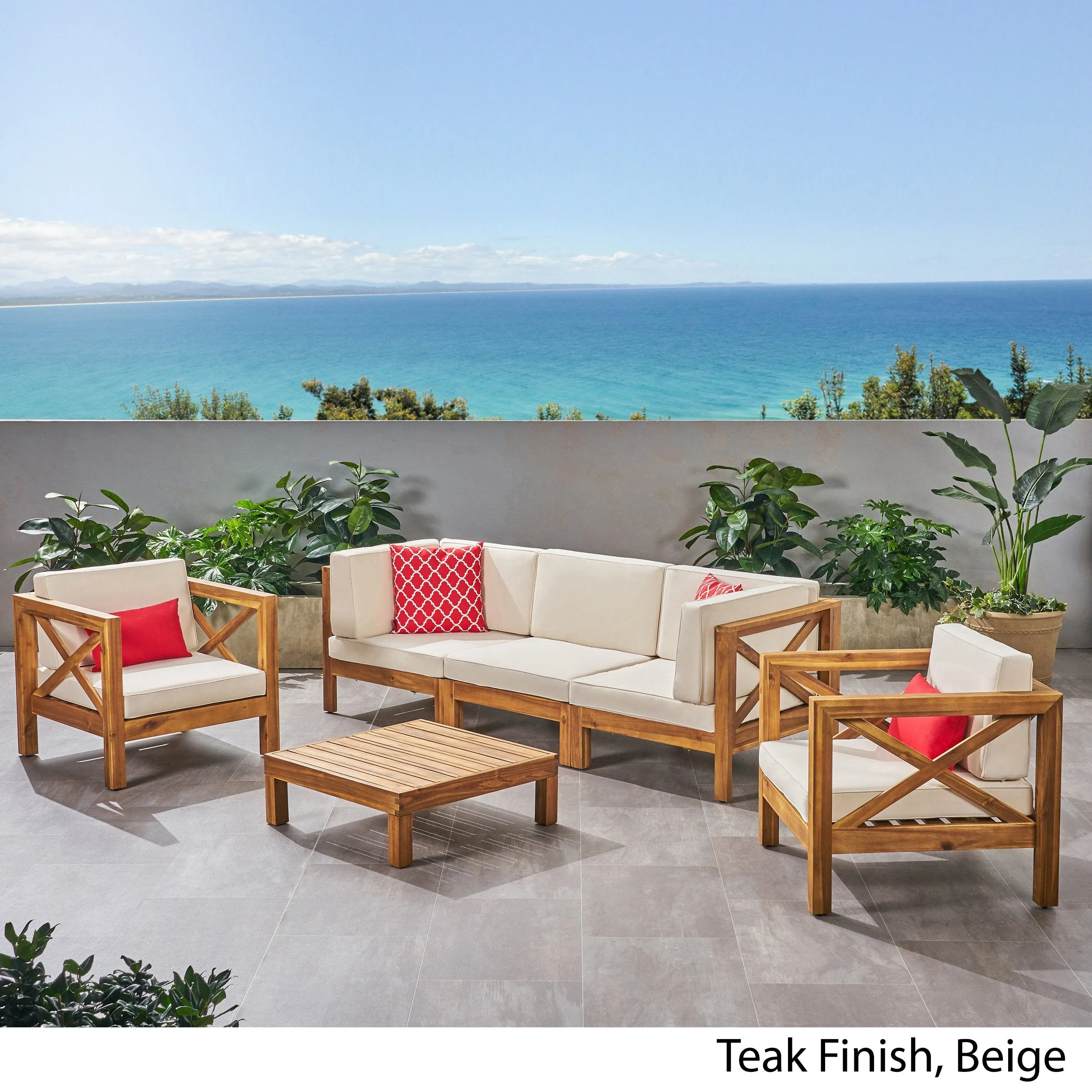 Outdoor 5 Seater Acacia Wood Sofa Chat Set - NH014803