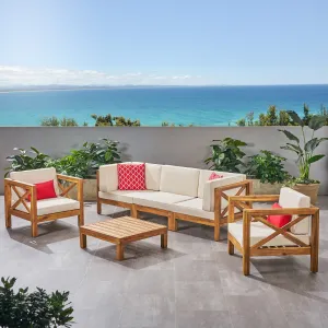 Outdoor 5 Seater Acacia Wood Sofa Chat Set - NH014803 cushion cover, soft furnishing
