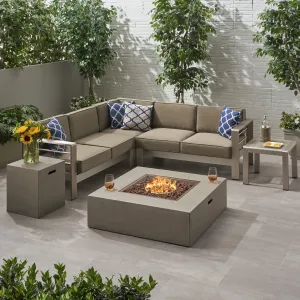 Outdoor 5 Seater Aluminum Chat Set with Fire Pit - NH485903 patio chairs, outdoor seating