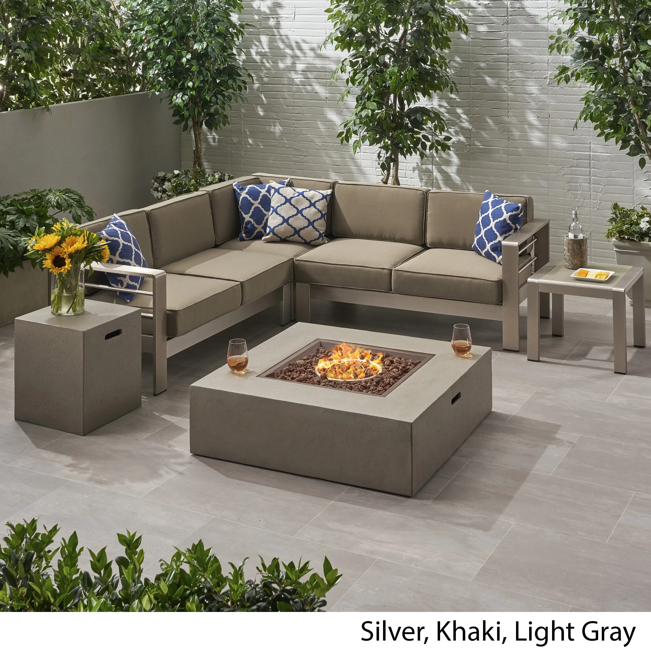 Outdoor 5 Seater Aluminum Chat Set with Fire Pit - NH485903