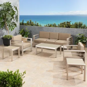 Outdoor 5 Seater Aluminum Sofa Chat Set with 2 Side Tables - NH175903 cushion cover, soft furnishing