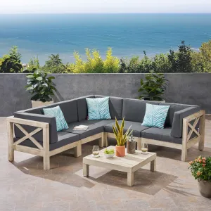 Outdoor 5-Seater Gray Acacia Wood Sectional Sofa Set with Coffee Table - NH717603 serving bowl, serving dish