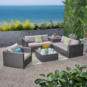 Outdoor 5-Seater Sectional Sofa Set with Club Chair and Storage Ottoman - NH635703 serving bowl, serving dish