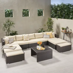 Outdoor 5 Seater U Shaped Wicker Sectional Sofa Set with Ottomans - NH569903 serving bowl, serving dish