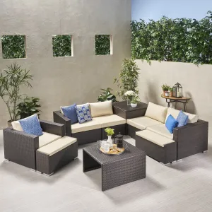 Outdoor 5 Seater V Shaped Wicker Storage Sectional Sofa Set with Ottomans - NH969903 serving bowl, serving dish