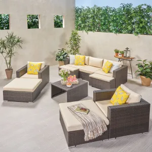 Outdoor 5 Seater Wicker Sofa Chat Set with Ottomans - NH179903 patio chairs, outdoor seating