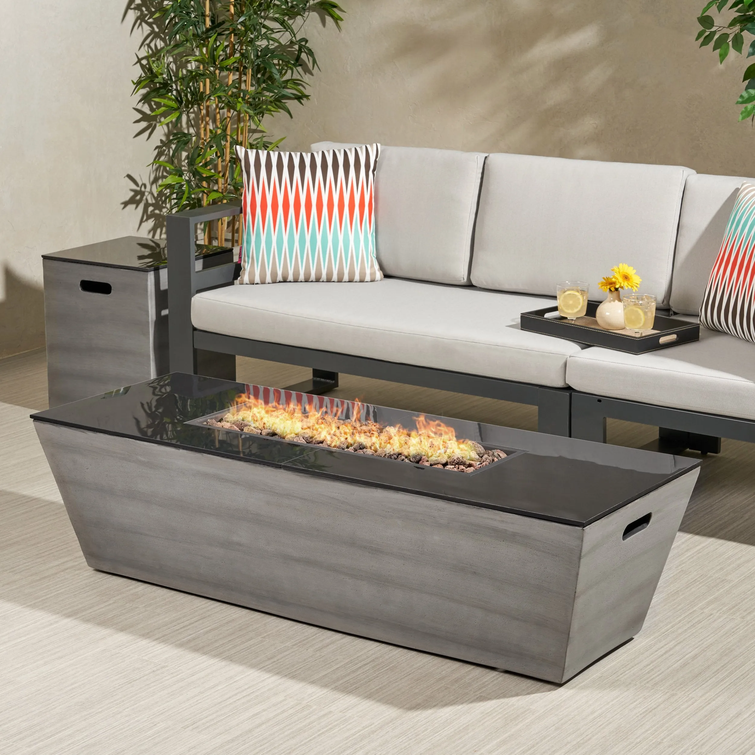 Outdoor 56-Inch Rectangular Fire Pit with Tank Holder - NH064113 floor chair, tatami chair