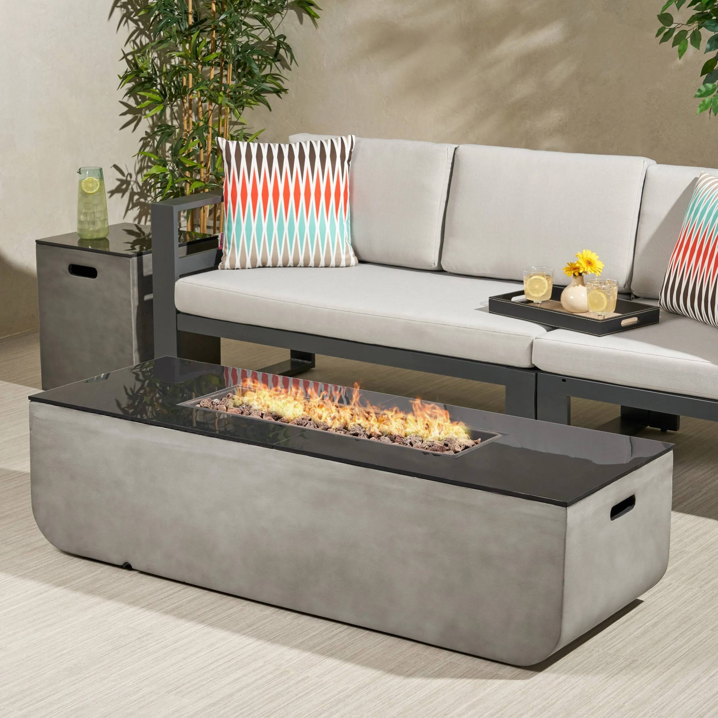 Outdoor 56-Inch Rectangular Fire Pit with Tank Holder - NH464113 floor chair, tatami chair