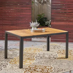 Outdoor 59-inch Acacia Wood and Iron Dining Table, Black and Teak Finish - NH782603 patio chairs, outdoor seating