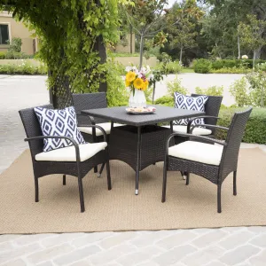 Outdoor 5pc Multibrown PE Wicker Square Dining Set - NH858592 patio chairs, outdoor seating