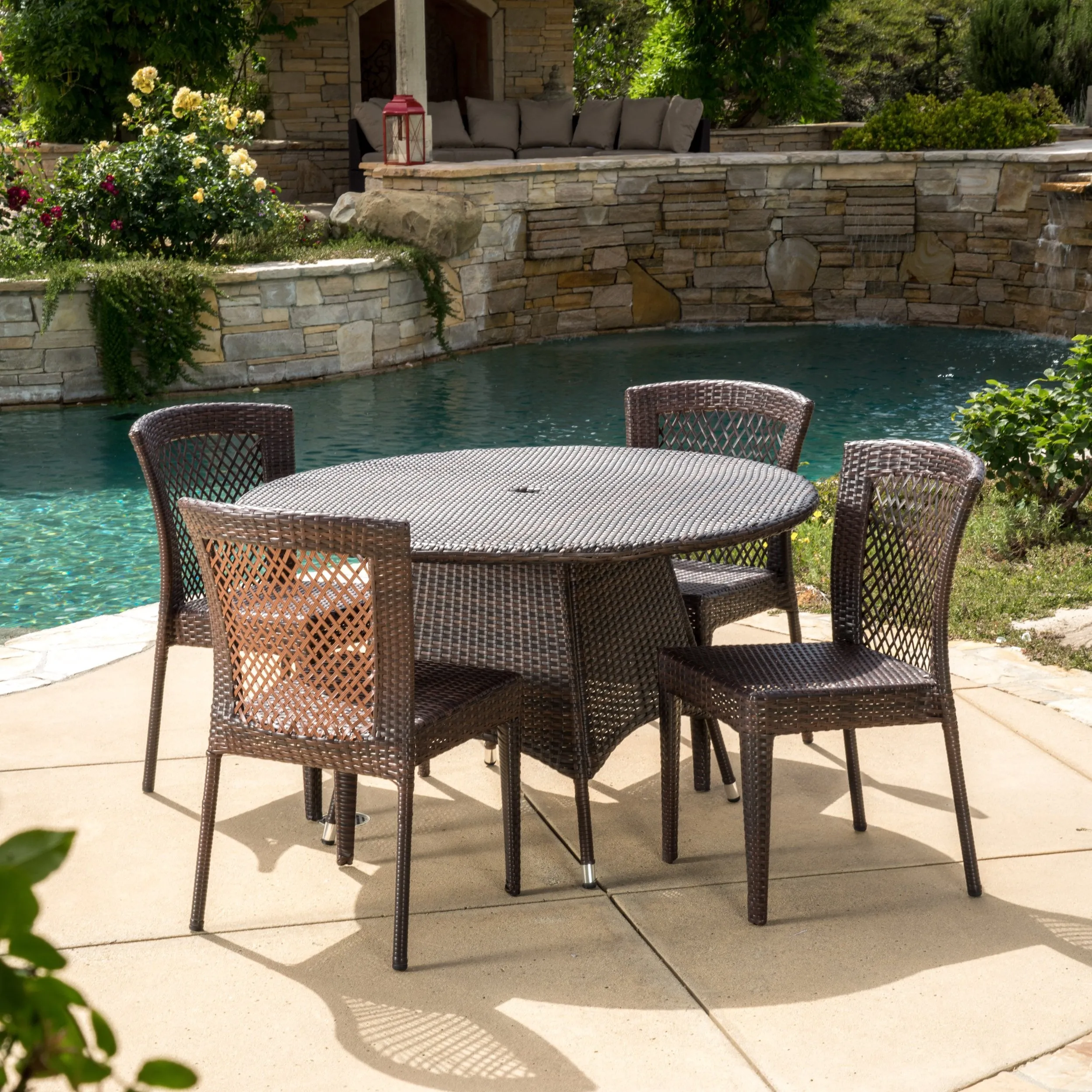 Outdoor 5pc Multibrown Wicker Dining Set - NH118592 patio chairs, outdoor seating