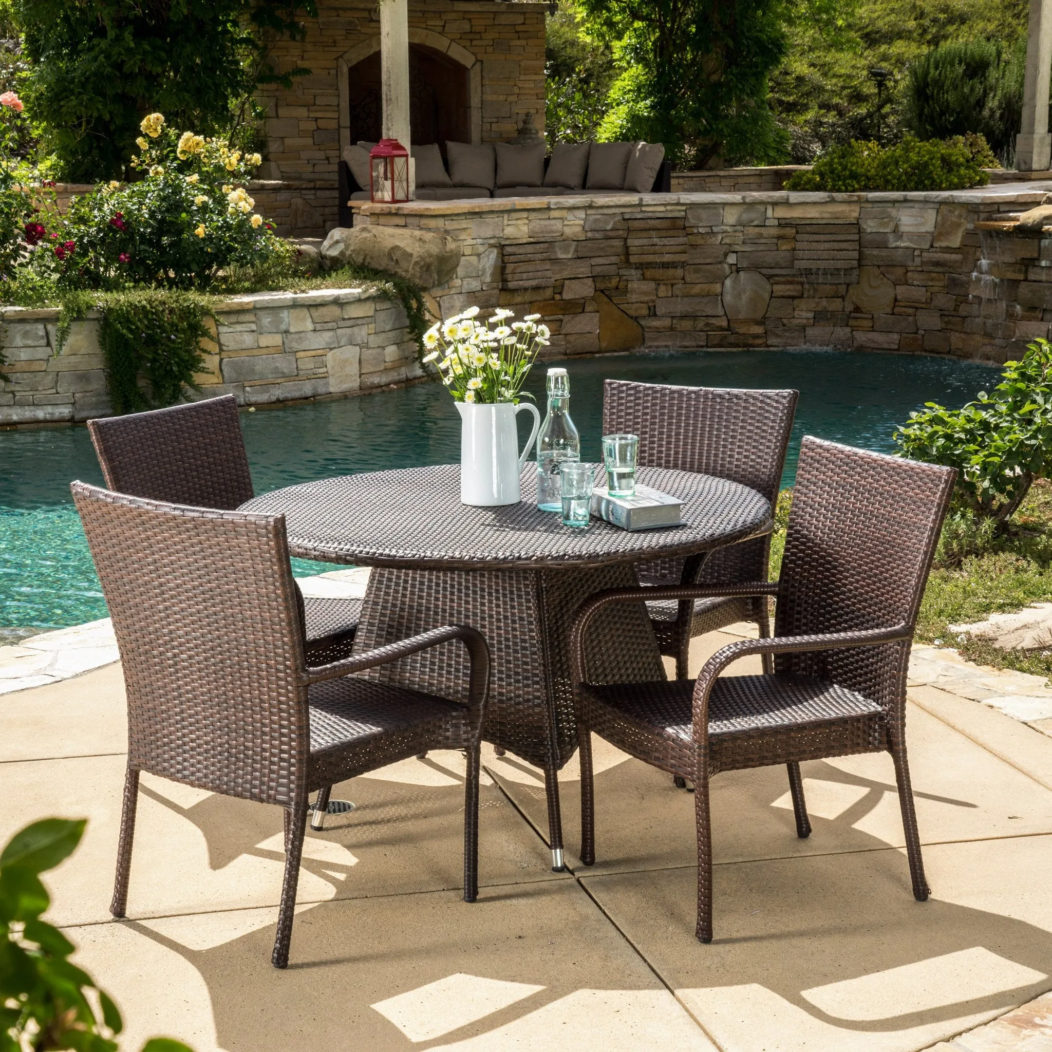 Outdoor 5pc Multibrown Wicker Dining Set - NH218592 patio chairs, outdoor seating