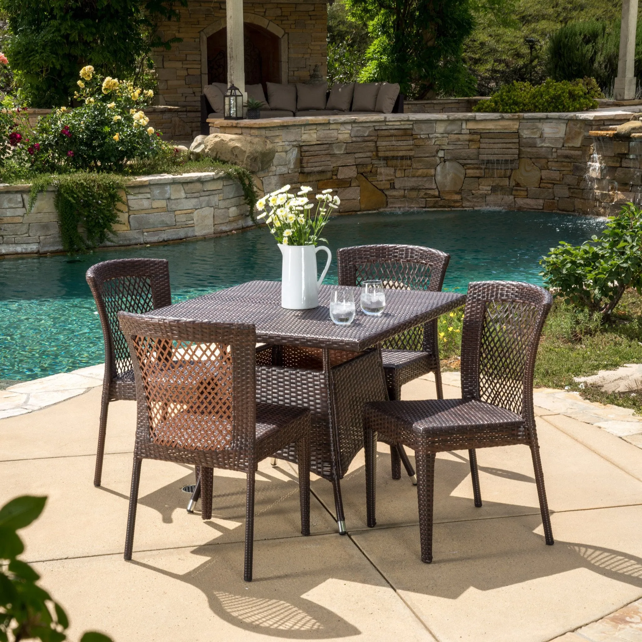 Outdoor 5pc Multibrown Wicker Square Dining Set - NH138592 patio chairs, outdoor seating