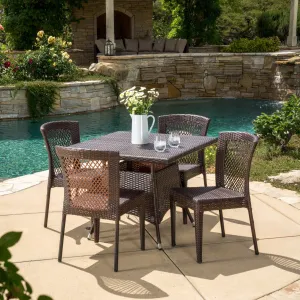 Outdoor 5pc Multibrown Wicker Square Dining Set - NH138592 patio chairs, outdoor seating