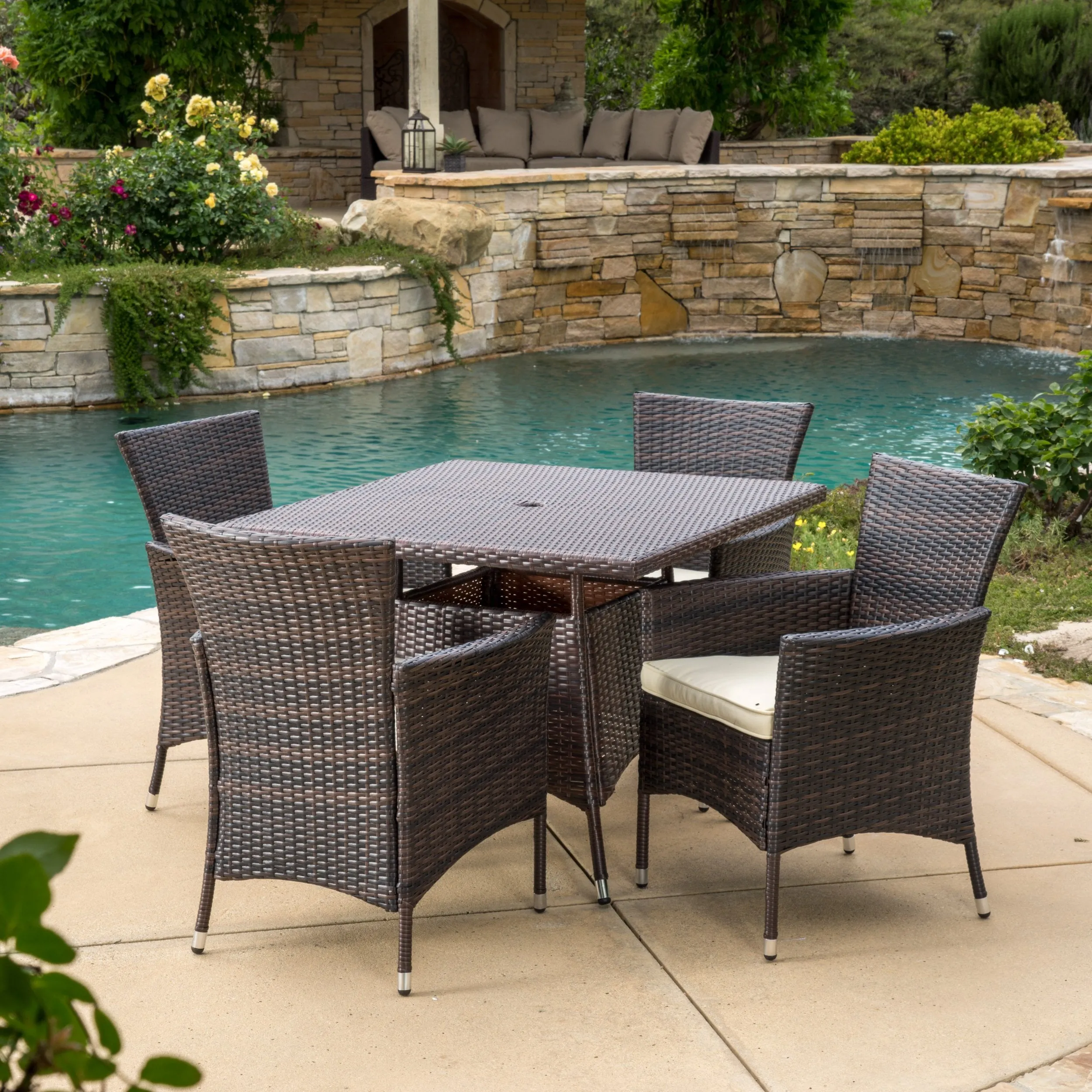 Outdoor 5pc Multibrown Wicker Square Dining Set - NH358592 patio chairs, outdoor seating