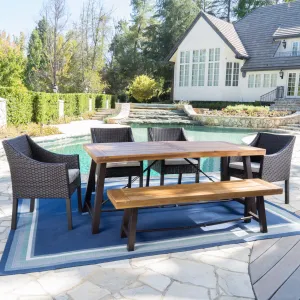 Outdoor 6 Piece Acacia Wood Dining Set with Wicker Dining Chairs - NH265203 patio chairs, outdoor seating