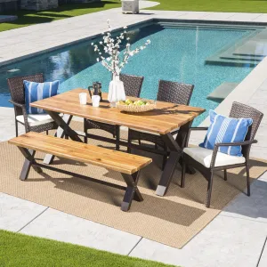 Outdoor 6 Piece Acacia Wood Dining Set with Wicker Dining Chairs - NH297203 patio chairs, outdoor seating