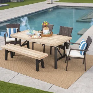 Outdoor 6 Piece Acacia Wood Dining Set with Wicker Dining Chairs - NH587203 patio chairs, outdoor seating