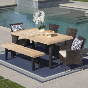 Outdoor 6 Piece Acacia Wood Dining Set with Wicker Dining Chairs - NH687203 patio chairs, outdoor seating