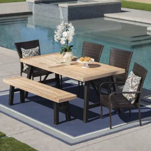 Outdoor 6 Piece Acacia Wood Dining Set with Wicker Stacking Chairs - NH787203 patio chairs, outdoor seating