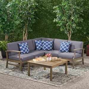 Outdoor 6 Piece Acacia Wood Sectional Sofa and Coffee Table Set - NH423803 serving bowl, serving dish