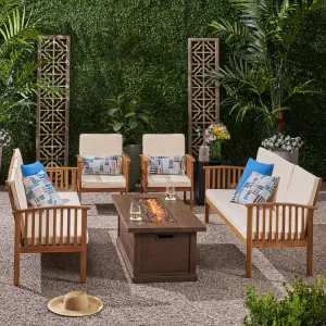 Outdoor 6 Piece Acacia Wood Sofa Conversational Set with Fire Pit - NH402803 cushion cover, soft furnishing