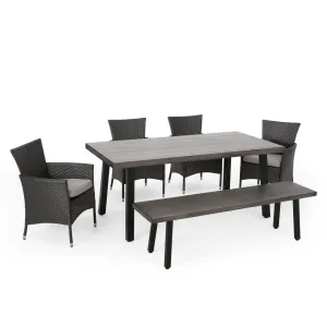 Outdoor 6 Piece Aluminum Dining Set with Bench - NH350313 patio chairs, outdoor seating