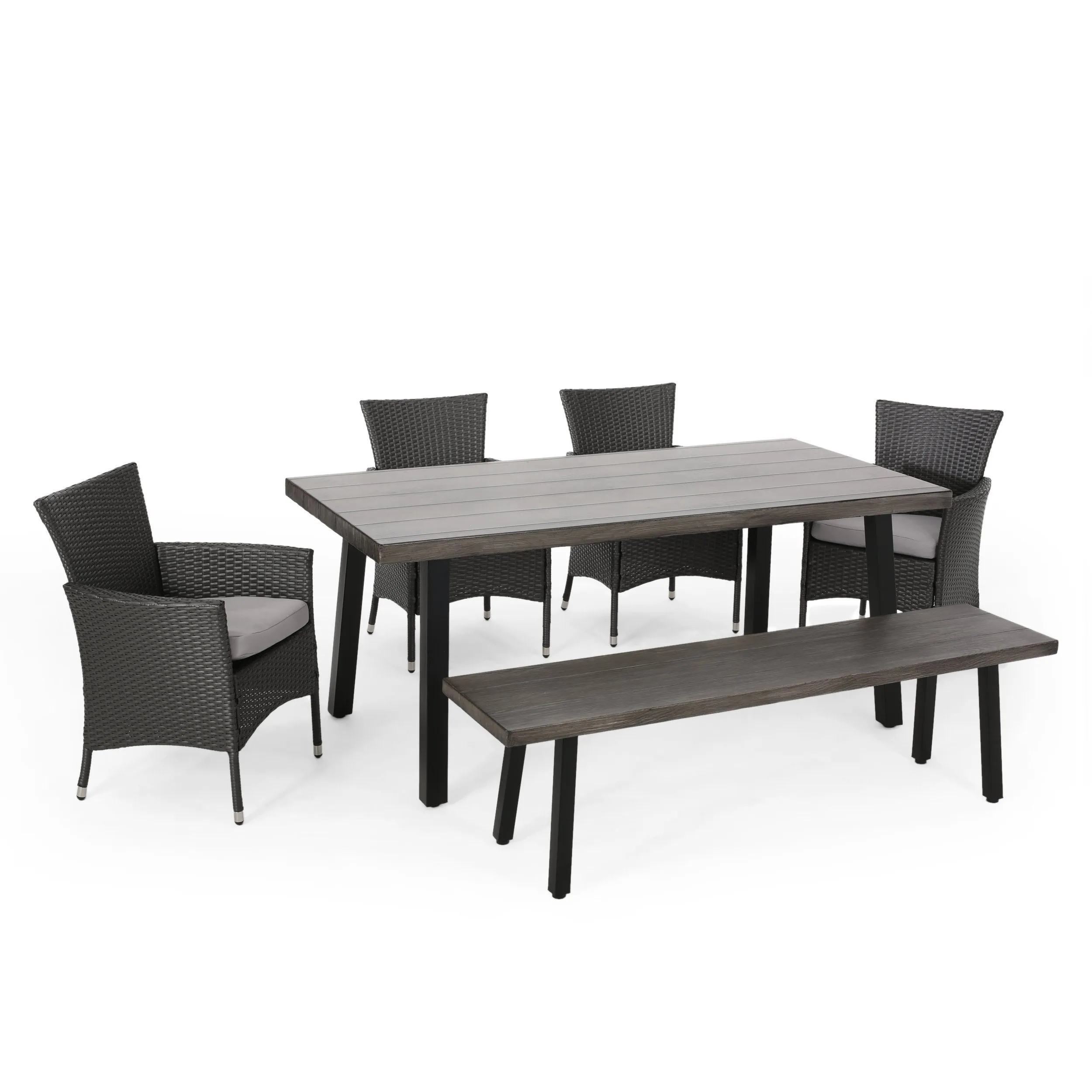 Outdoor 6 Piece Aluminum Dining Set with Bench - NH350313 patio chairs, outdoor seating