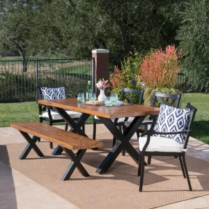 Outdoor 6 Piece Aluminum Dining Set with Concrete Table and Bench - NH577303 patio chairs, outdoor seating