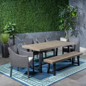 Outdoor 6 Piece Dining Set with Wicker Chairs and Bench - NH642603 patio chairs, outdoor seating