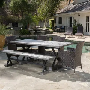 Outdoor 6 Piece Lightweight Concrete Dining Set with Bench - NH119592 patio chairs, outdoor seating