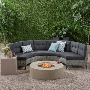 Outdoor 6 Piece Mixed Black Wicker Half Round Sofa Set with Light Grey Fire Table - NH388992 serving bowl, serving dish