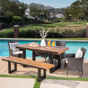 Outdoor 6 Piece Multibrown Wicker and Concrete Dining Set - NH018303 patio chairs, outdoor seating